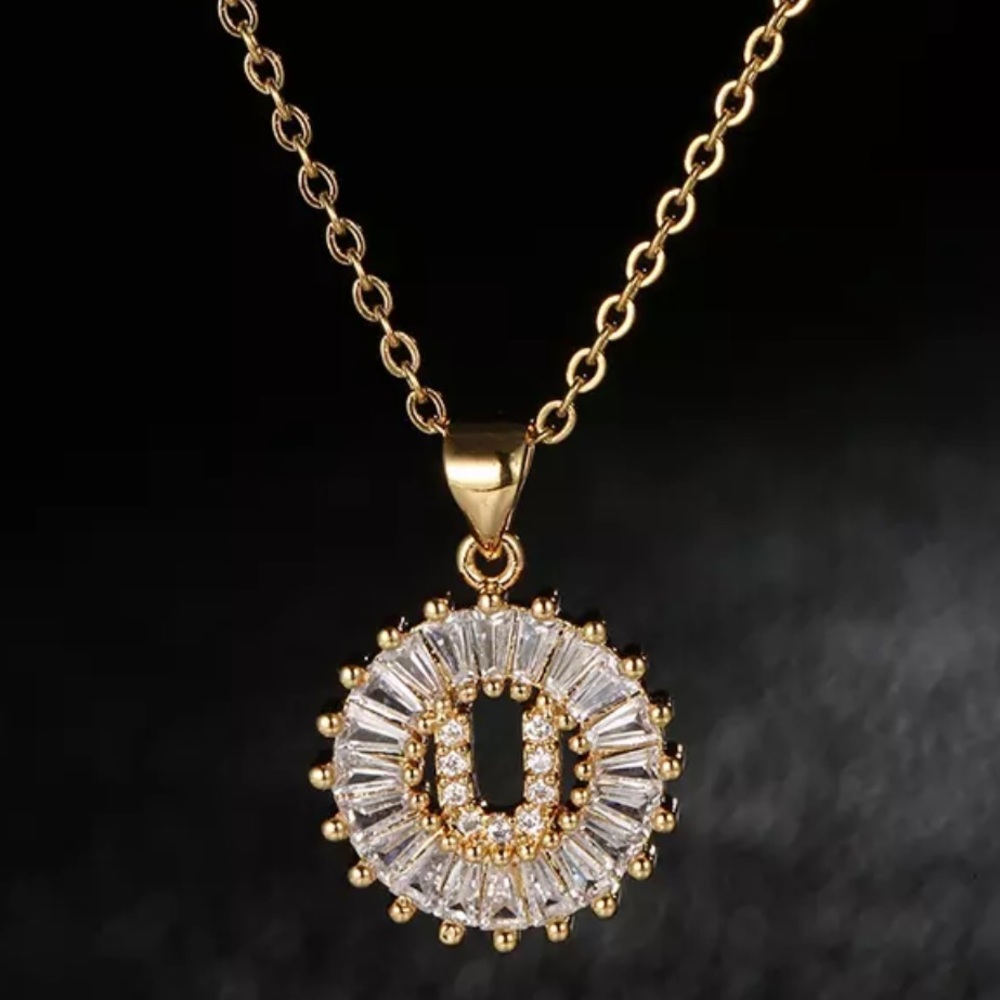 Gold Initial Crystal Sparkly Pendant Necklace A-Z